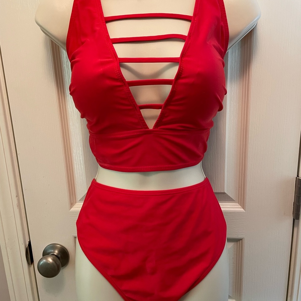 Red Strappy Bikini Set
